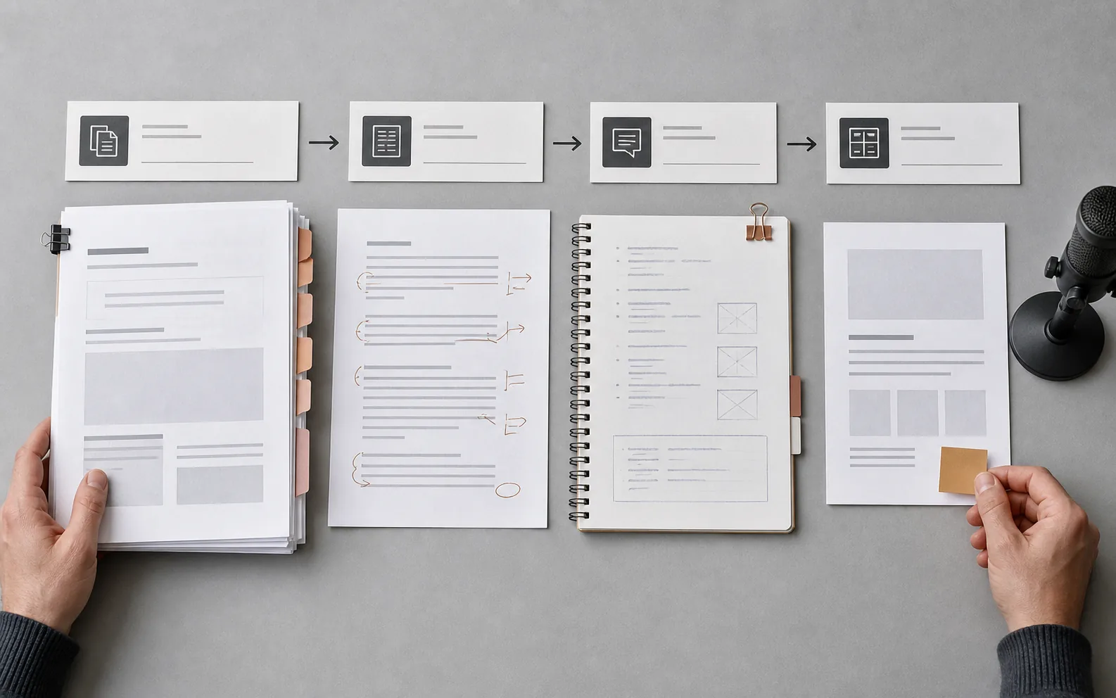 A review workbench connects an approved source, annotated script, review notes, and a versioned explainer frame.
