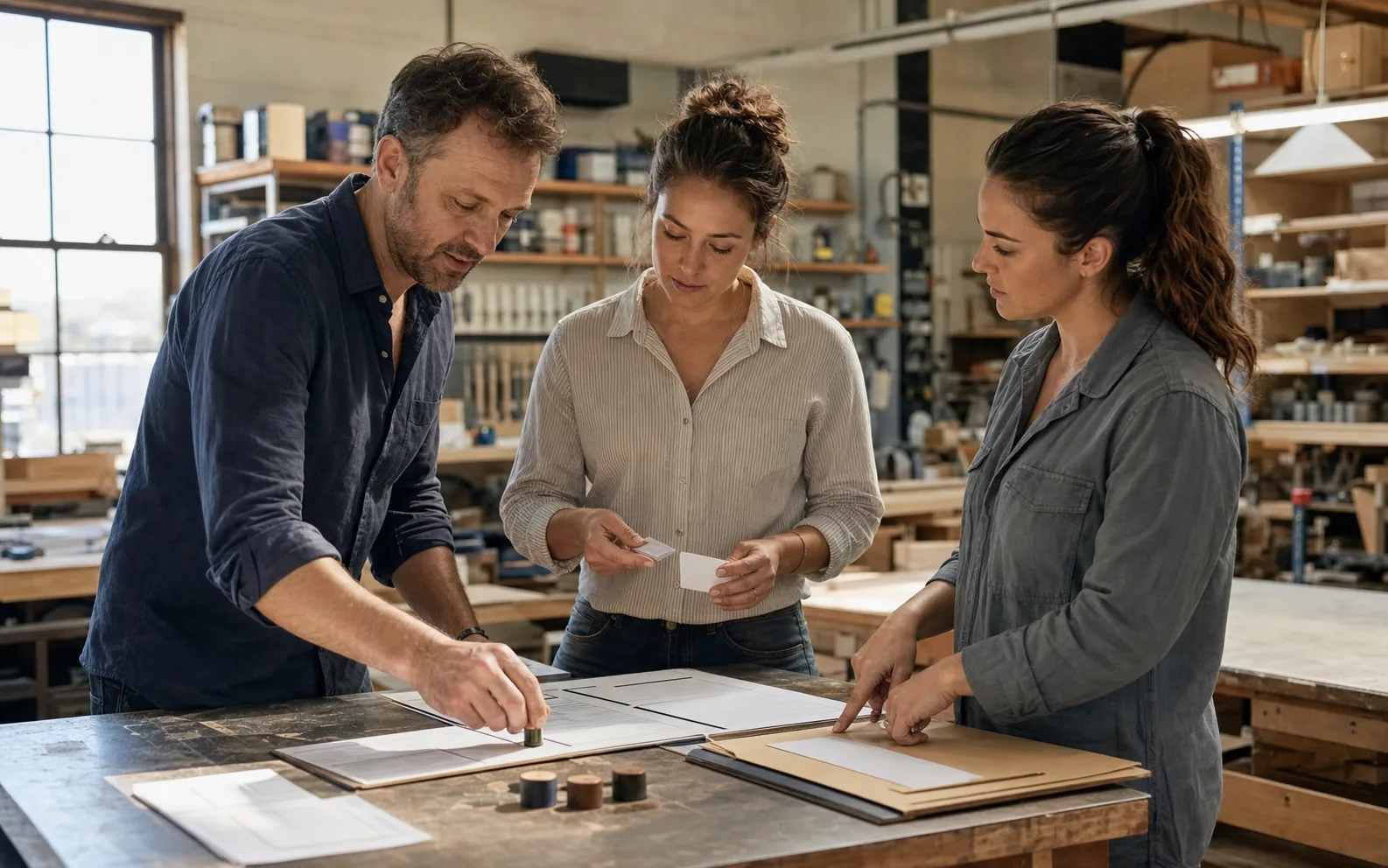 Business leaders assign approval owners and an outside-specialist handoff around a shared decision record.